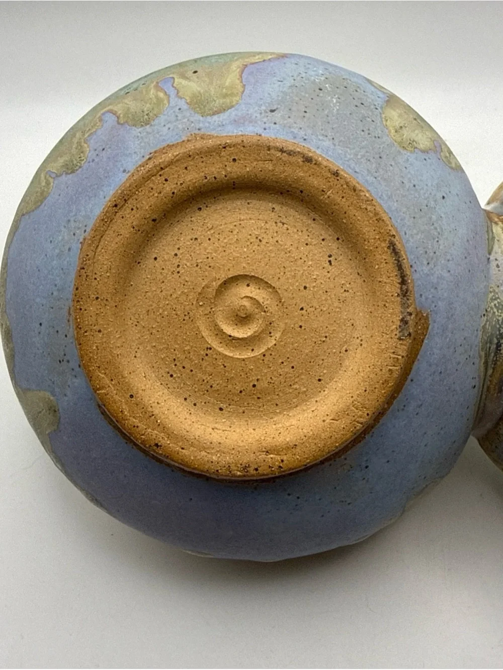 Studio Handmade Pottery Double Serving Dish Aqua Blue Periwinkle & Brown Signed